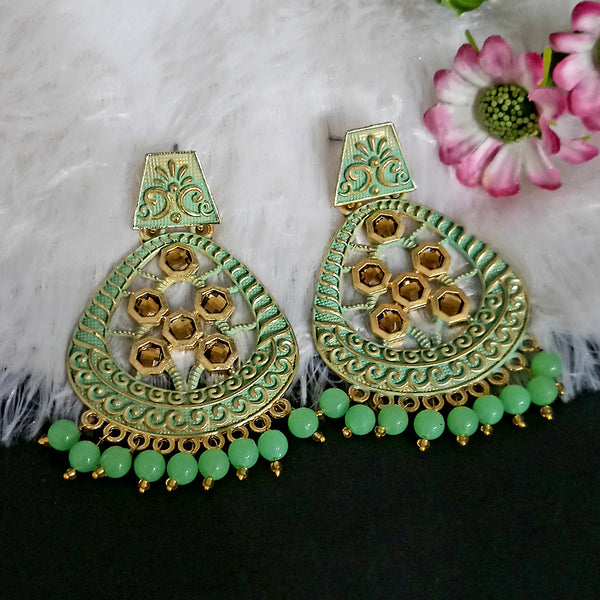 Woma Matte Green Meenakari Dangler Beads Drop Earrings