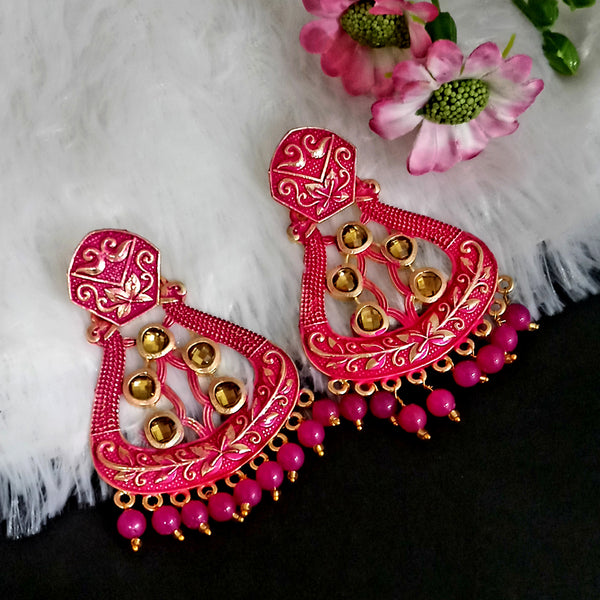 Woma Matte Pink Meenakari Dangler Beads Drop Earrings