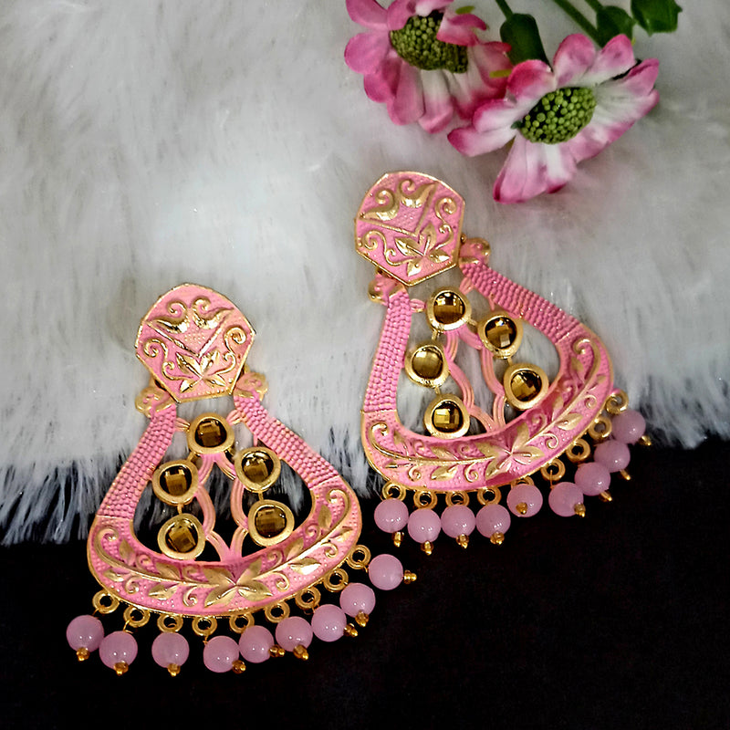 Woma Matte Light Pink Meenakari Dangler Beads Drop Earrings