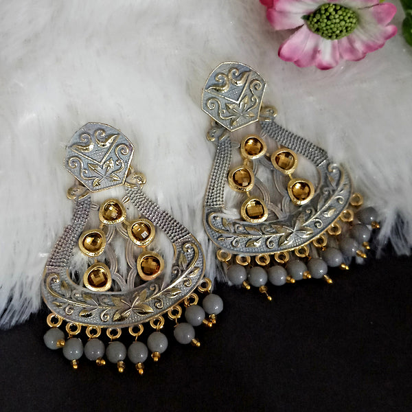 Woma Matte Grey Meenakari Dangler Beads Drop Earrings