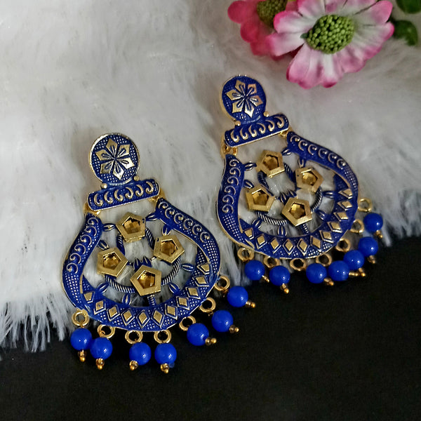 Woma Matte Blue Meenakari Dangler Beads Drop Earrings