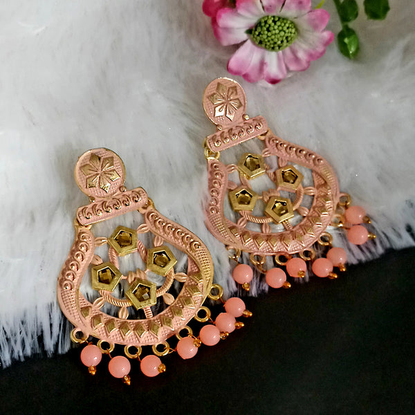 Woma Matte Peach Meenakari Dangler Beads Drop Earrings