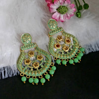 Woma Matte Green Meenakari Dangler Beads Drop Earrings