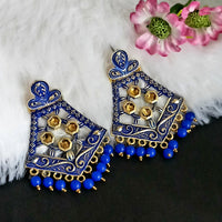 Woma Matte Blue Meenakari Dangler Beads Drop Earrings