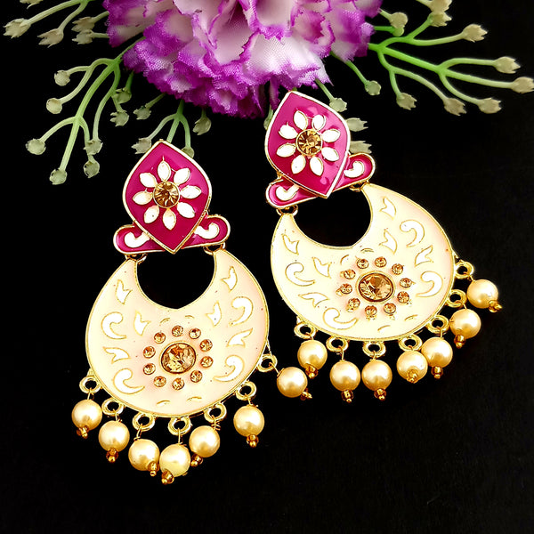 Woma Kundan Yellow Meenakari Dangler Earrings