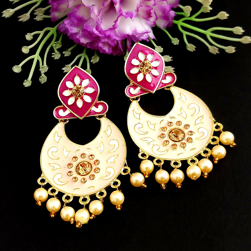 Woma Kundan Yellow Meenakari Dangler Earrings