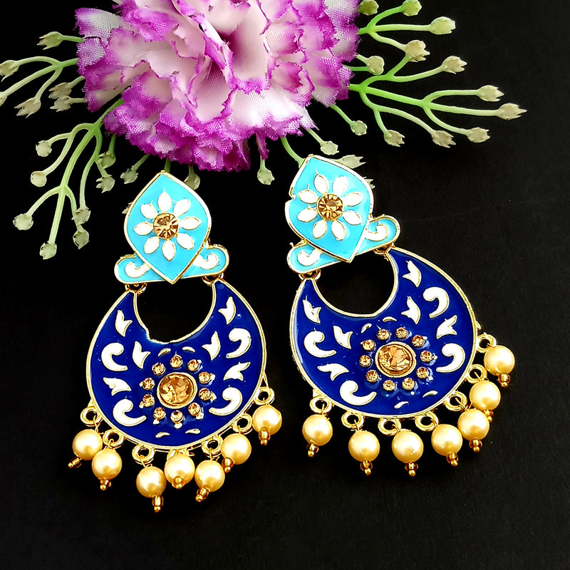 Woma Kundan Blue Meenakari Dangler Earrings