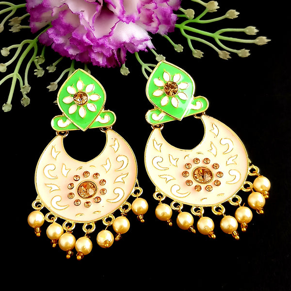 Woma Kundan Yellow Meenakari Dangler Earrings