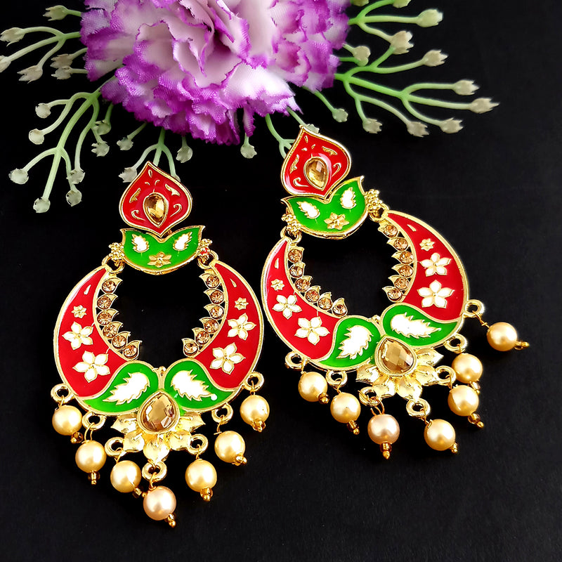 Woma Kundan Red and Green Meenakari Dangler Earrings