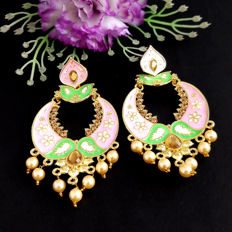 Woma Kundan Pink Meenakari Dangler Earrings