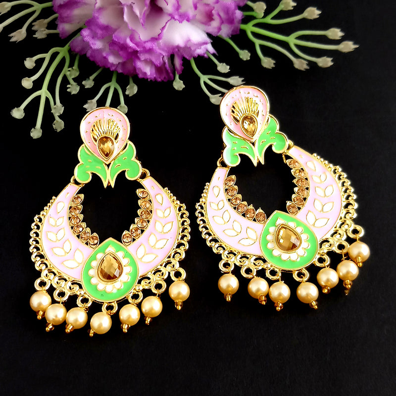 Woma Kundan Peach Meenakari Dangler Earrings