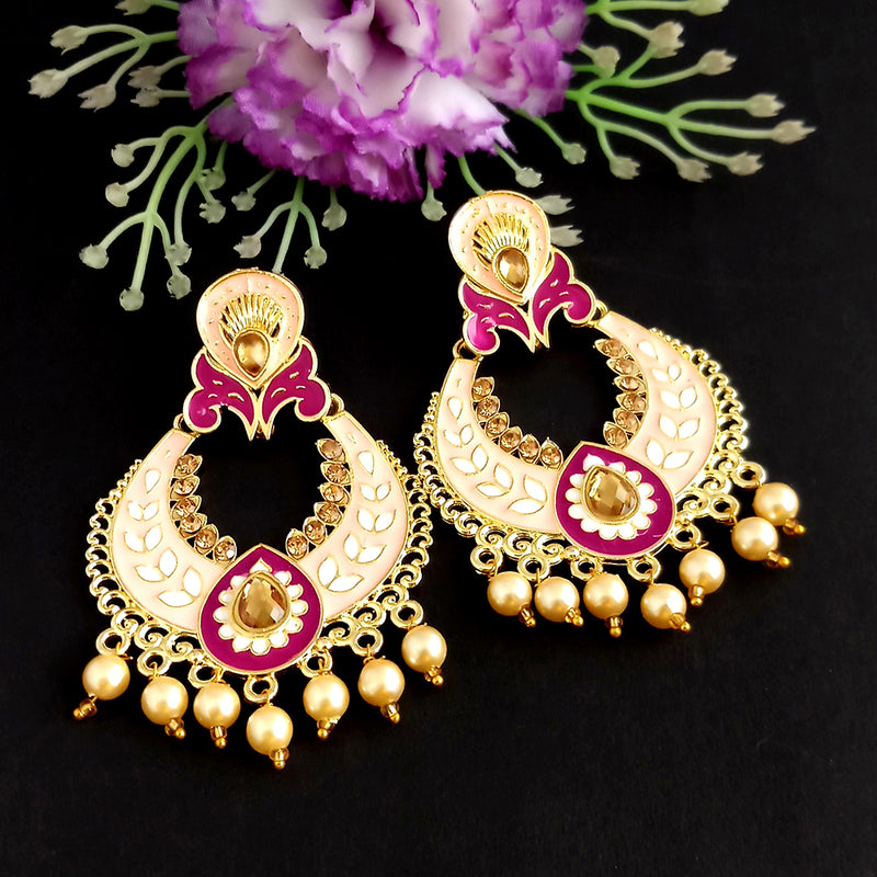 Woma Kundan Yellow Meenakari Dangler Earrings