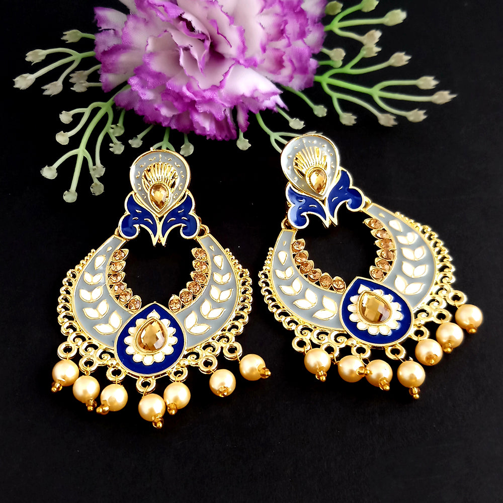 Woma Kundan Grey Meenakari Dangler Earrings