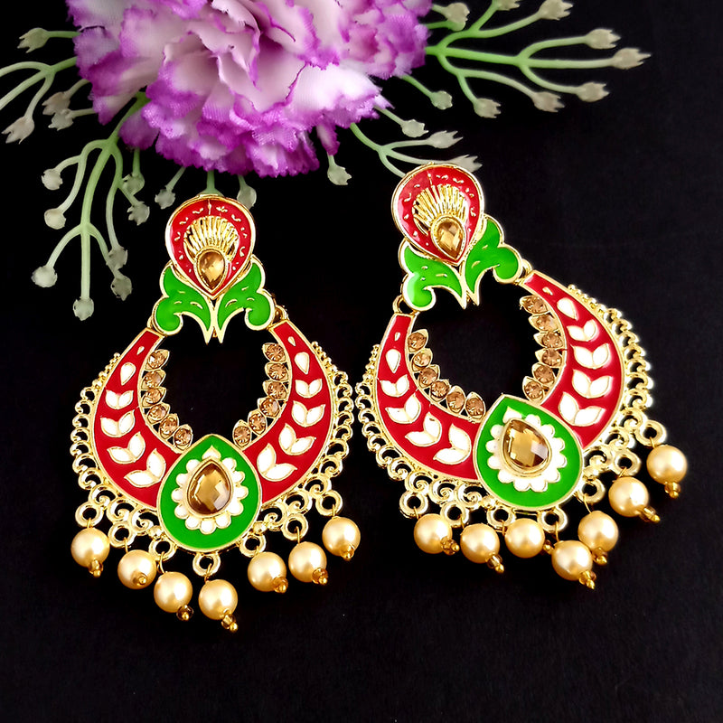 Woma Kundan Red Meenakari Dangler Earrings