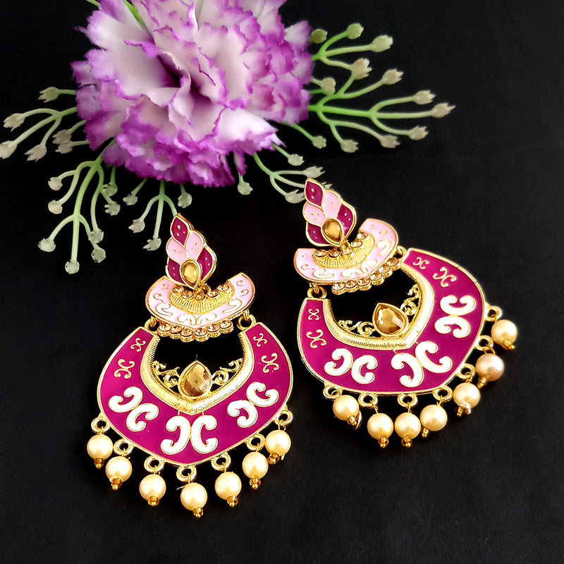 Woma Kundan Pink Meenakari Dangler Earrings