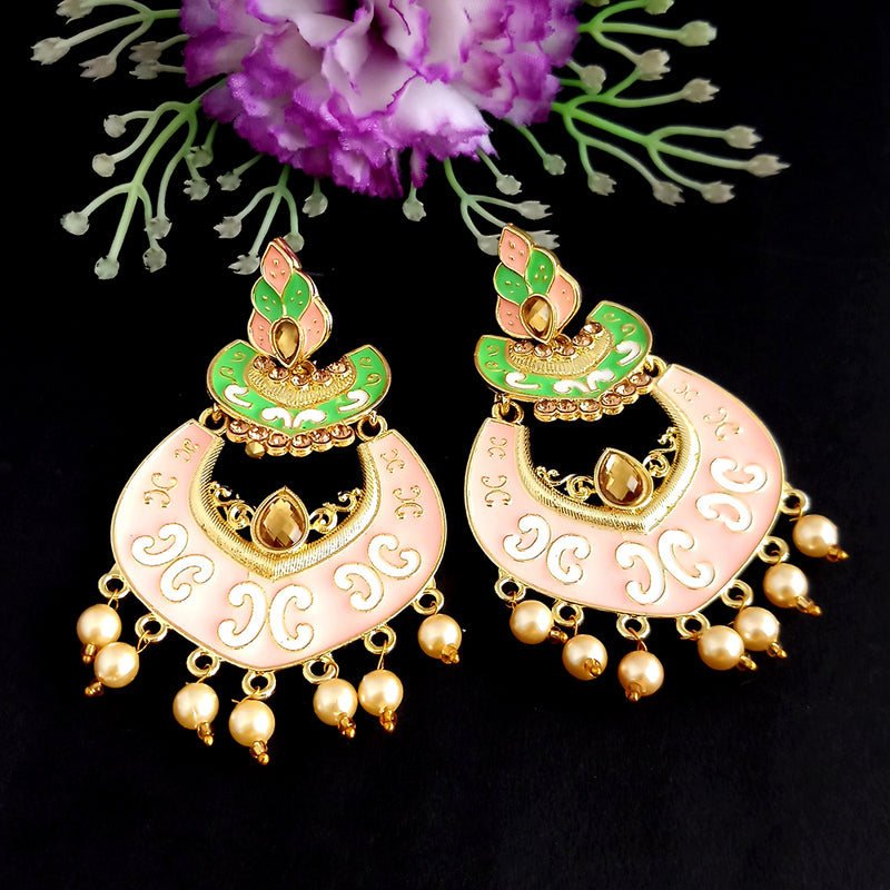 Woma Kundan Peach Meenakari Dangler Earrings