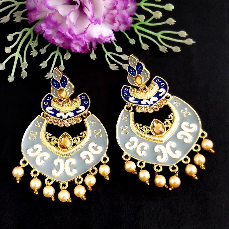 Woma Kundan Grey Meenakari Dangler Earrings