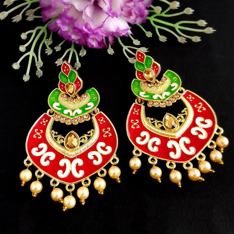 Woma Kundan Red Meenakari Dangler Earrings