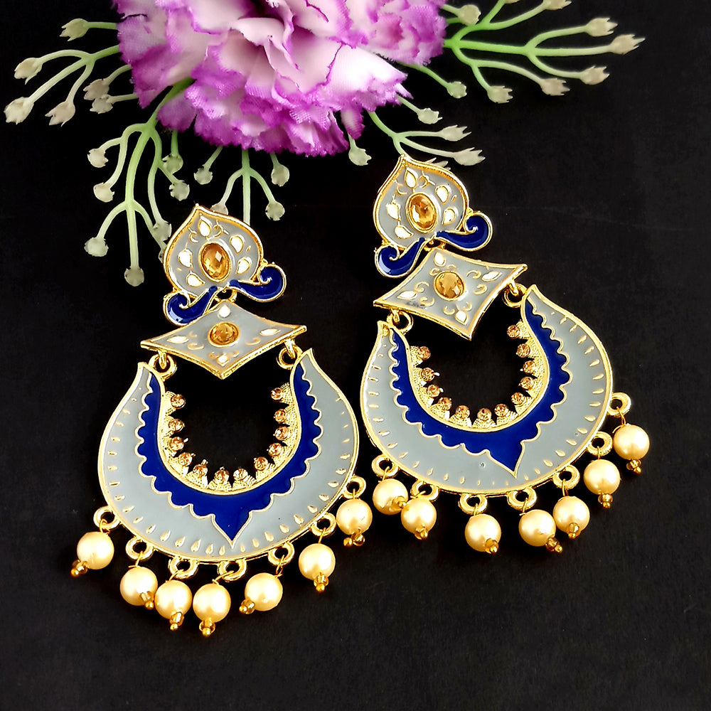 Woma Kundan Grey Meenakari Dangler Earrings