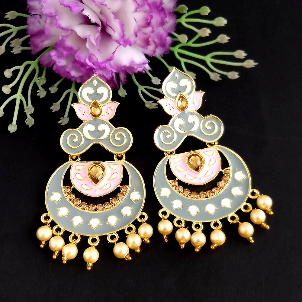 Woma Kundan Grey Meenakari Dangler Earrings