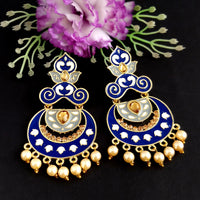 Woma Kundan Blue Meenakari Dangler Earrings