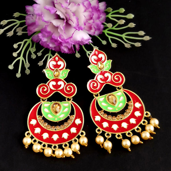 Woma Kundan Red Meenakari Dangler Earrings