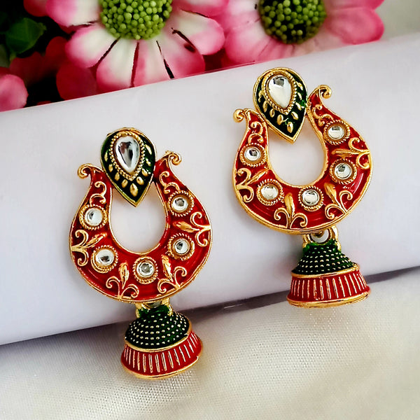 Woma Red and Green Matte Meenakari Jhumki Earrings