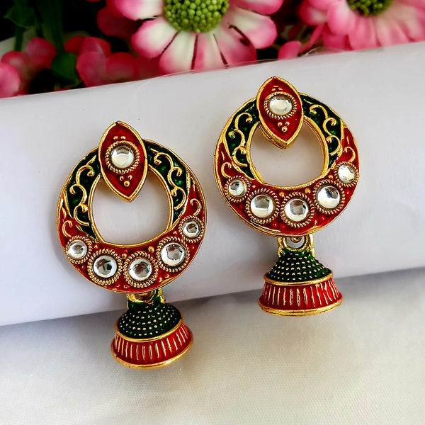 Woma Matte Green Meenakari Jhumki Earrings