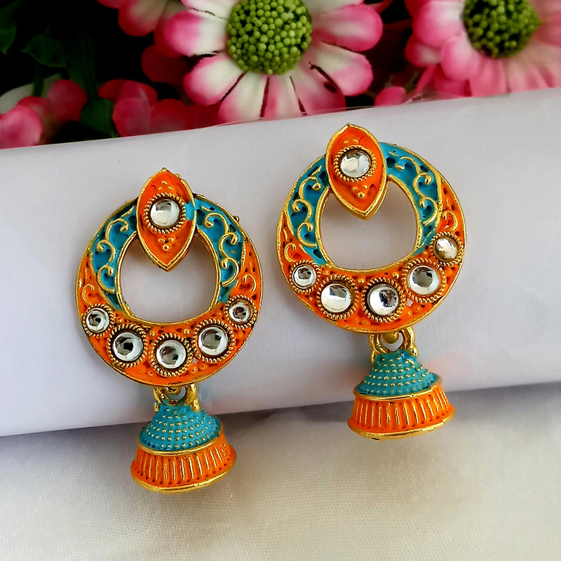 Woma Matte Orange Meenakari Jhumki Earrings