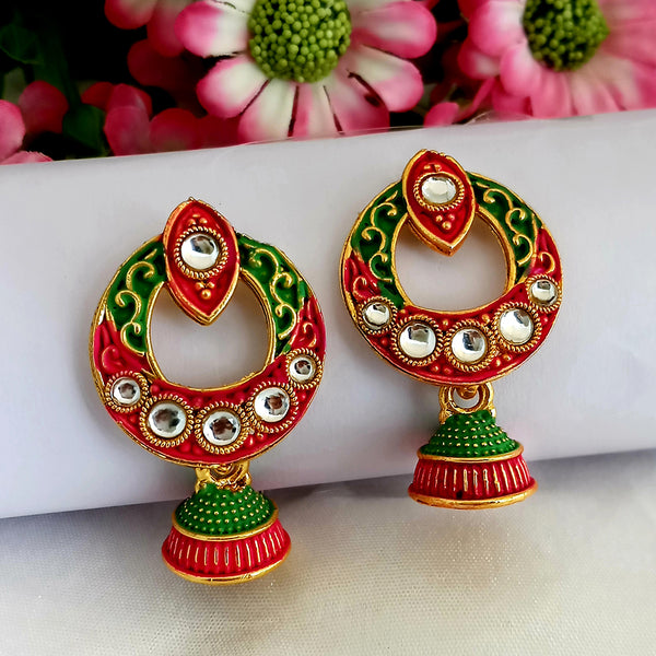 Woma Matte Green Meenakari Jhumki Earrings