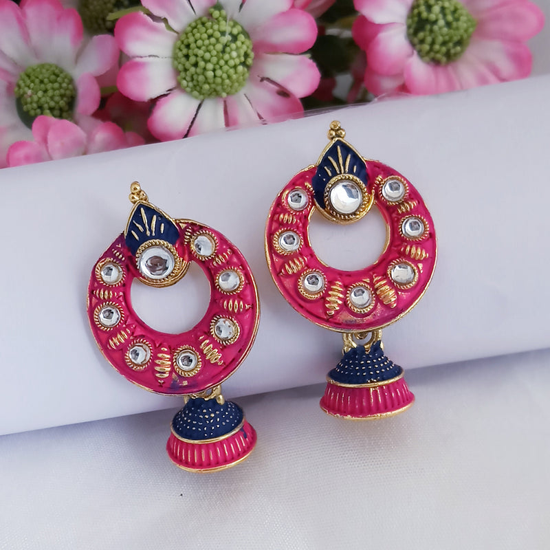 Woma Matte Pink Meenakari Jhumki Earrings