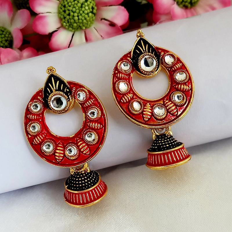 Woma Red and Green Matte Meenakari Jhumki Earrings