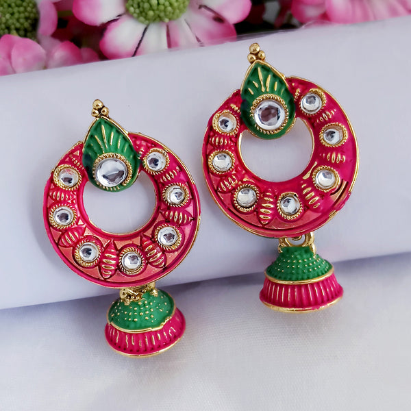 Woma Pink Matte Meenakari Jhumki Earrings