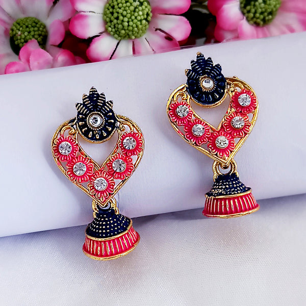 Woma Pink Matte Meenakari Jhumki Earrings