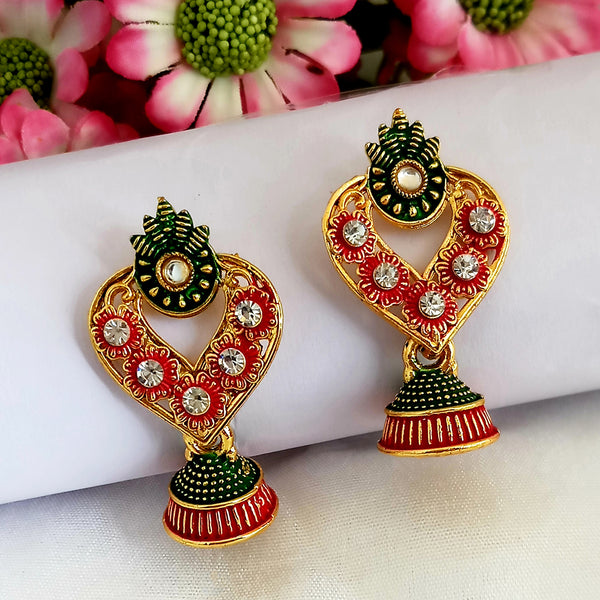 Woma Red Matte Meenakari Jhumki Earrings