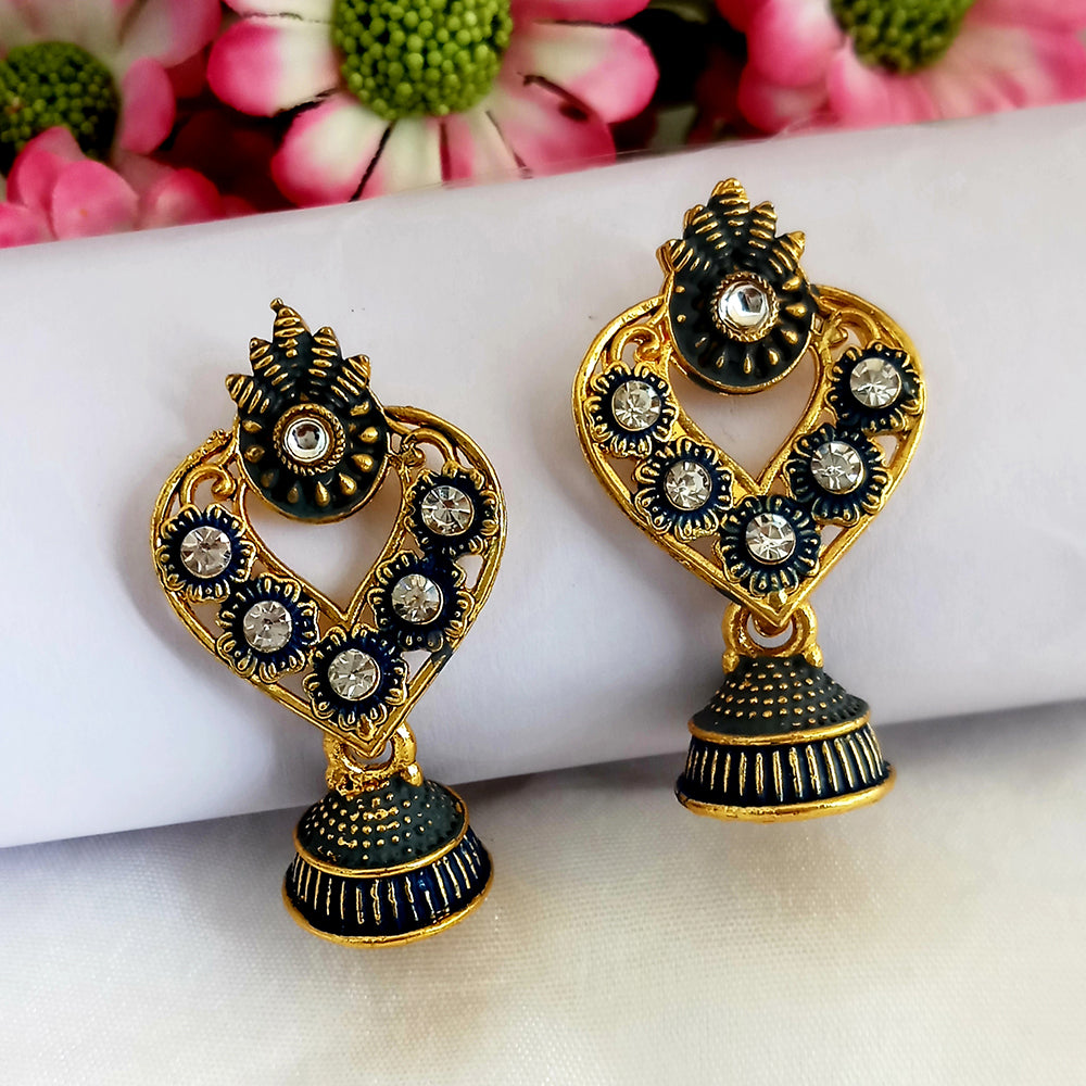 Woma Matte Black Meenakari Jhumki Earrings