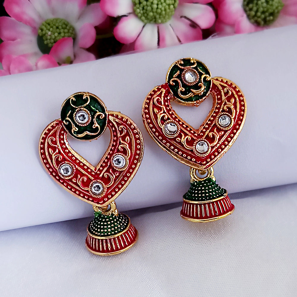 Woma Maroon Matte Meenakari Jhumki Earrings