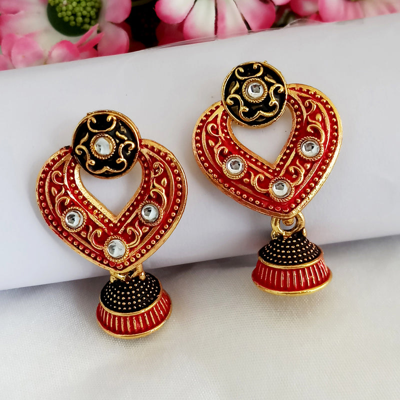 Woma Matte Red Meenakari Jhumki Earrings