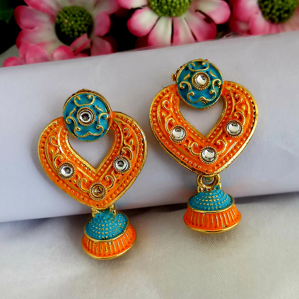 Woma Orange Matte Meenakari Jhumki Earrings