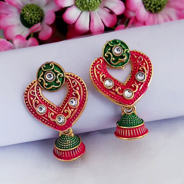 Woma Pink Matte Meenakari Jhumki Earrings