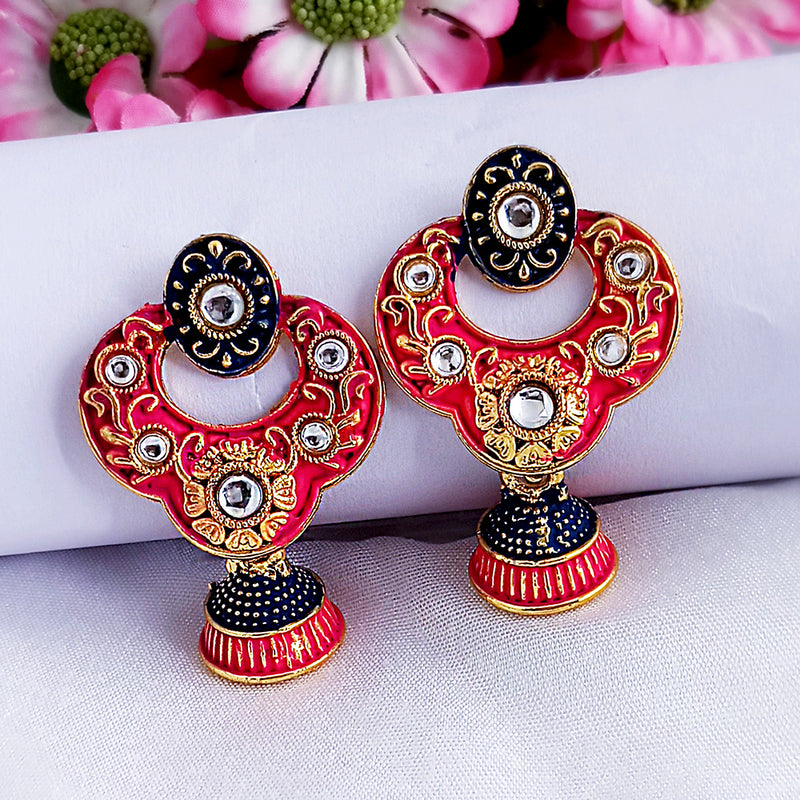 Woma Pink Matte Meenakari Jhumki Earrings