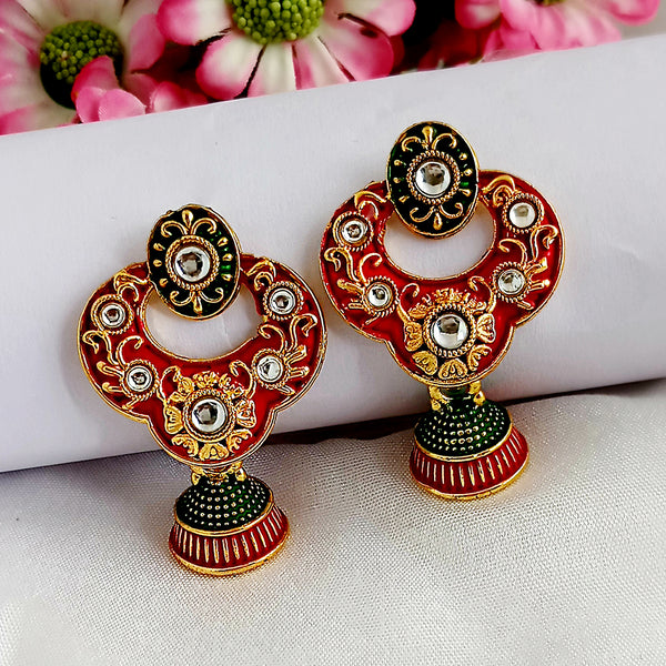 Woma Maroon Matte Meenakari Jhumki Earrings