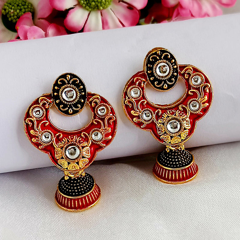 Woma Matte Red Meenakari Jhumki Earrings