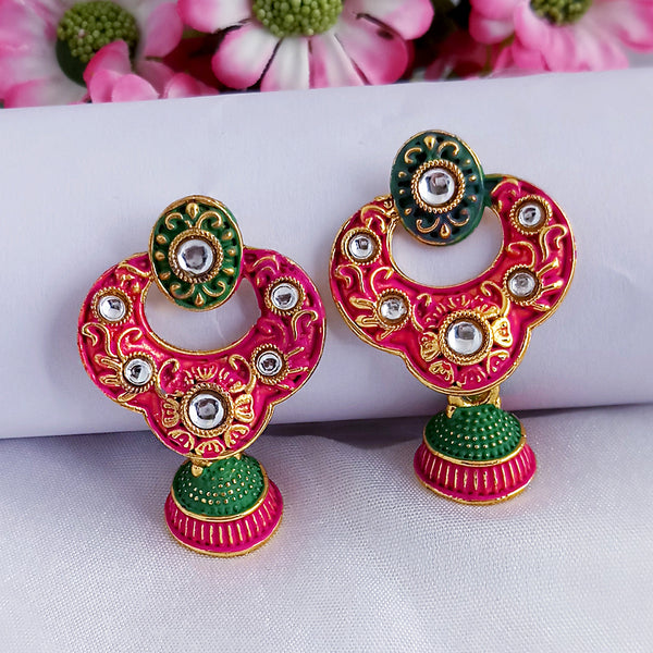 Woma Matte Pick Meenakari Jhumki Earrings