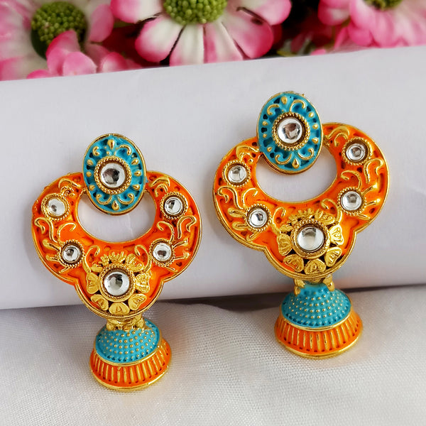 Woma Orange Matte Meenakari Jhumki Earrings