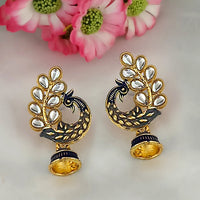 Kriaa Blue Matte Meenakari Peacock Kundan Jhumki Earrings