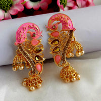 Woma Pink Matte Meenakari Peacock Jhumki Earrings