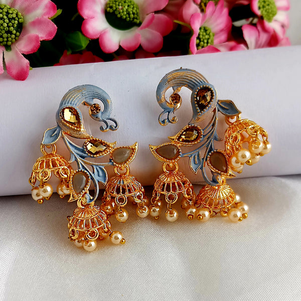 Woma Matte Blue Meenakari Peacock Jhumki Earrings