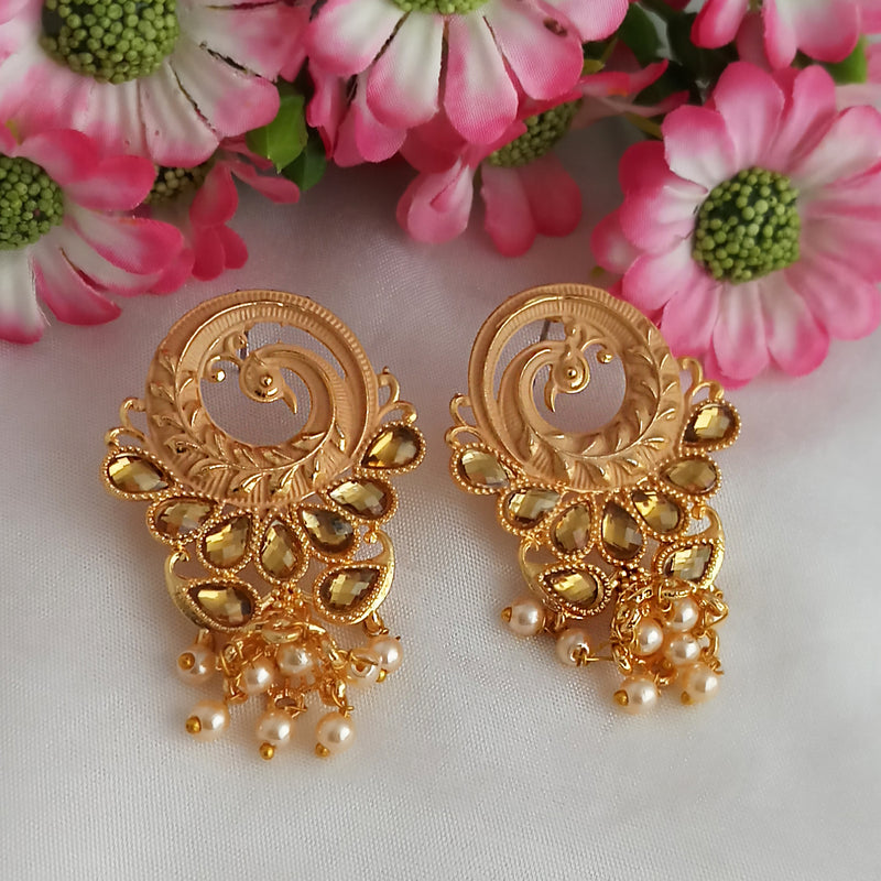 Woma Matte Cream Meenakari Kundan Peacock Earrings