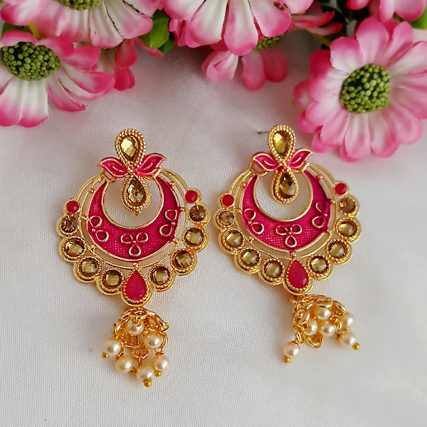 Woma Matte Pink Meenakari Kunda.n Peacock Earrings